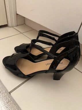 Easy Street Black Peep-Toe Heels - Wide